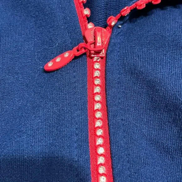 Quacker Factory Knit Jacket Sz Small Hooded Lightweight Soft Rhinestones Zip - Picture 4 of 7